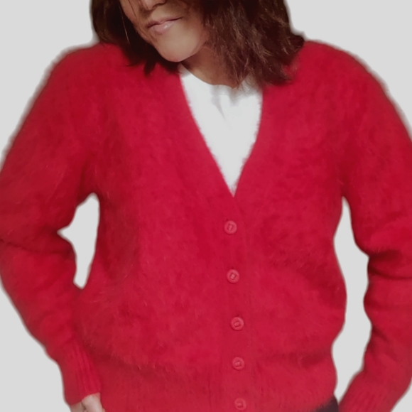 Vintage Venesha Red Cardigan Sweater Medium - Picture 1 of 10